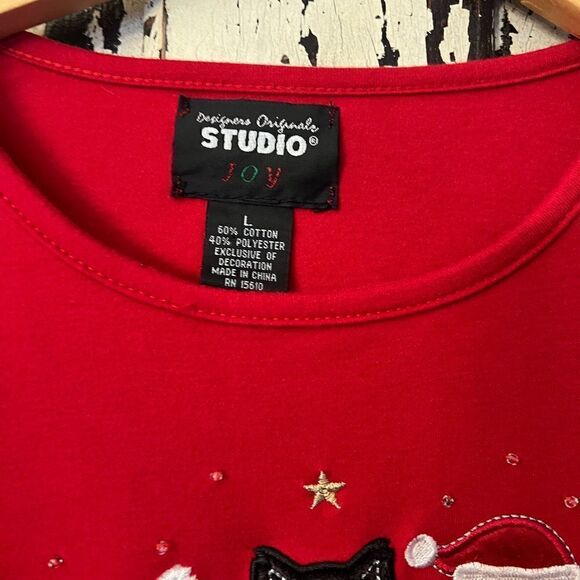 Studio Joy women’s Cat Christmas Long Sleeve top. Size Large. - Picture 3 of 6
